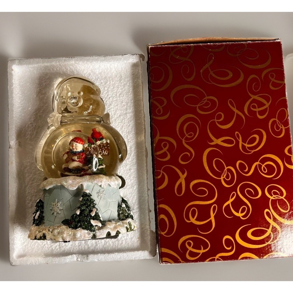 San Francisco Music Box Snowman Let It Snow Glass Music Box Christmas w/Box